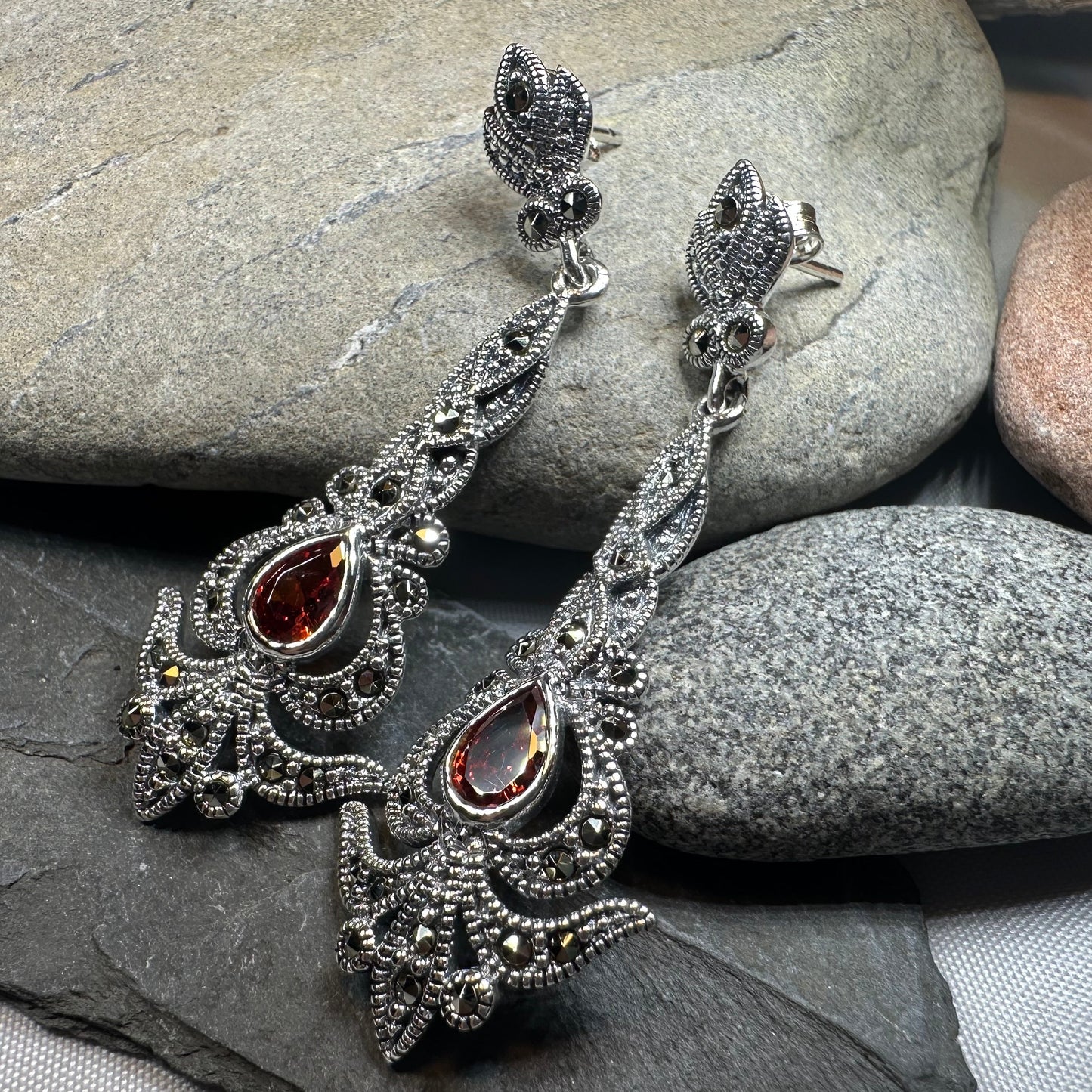 Nour Garnet Marcasite Earrings