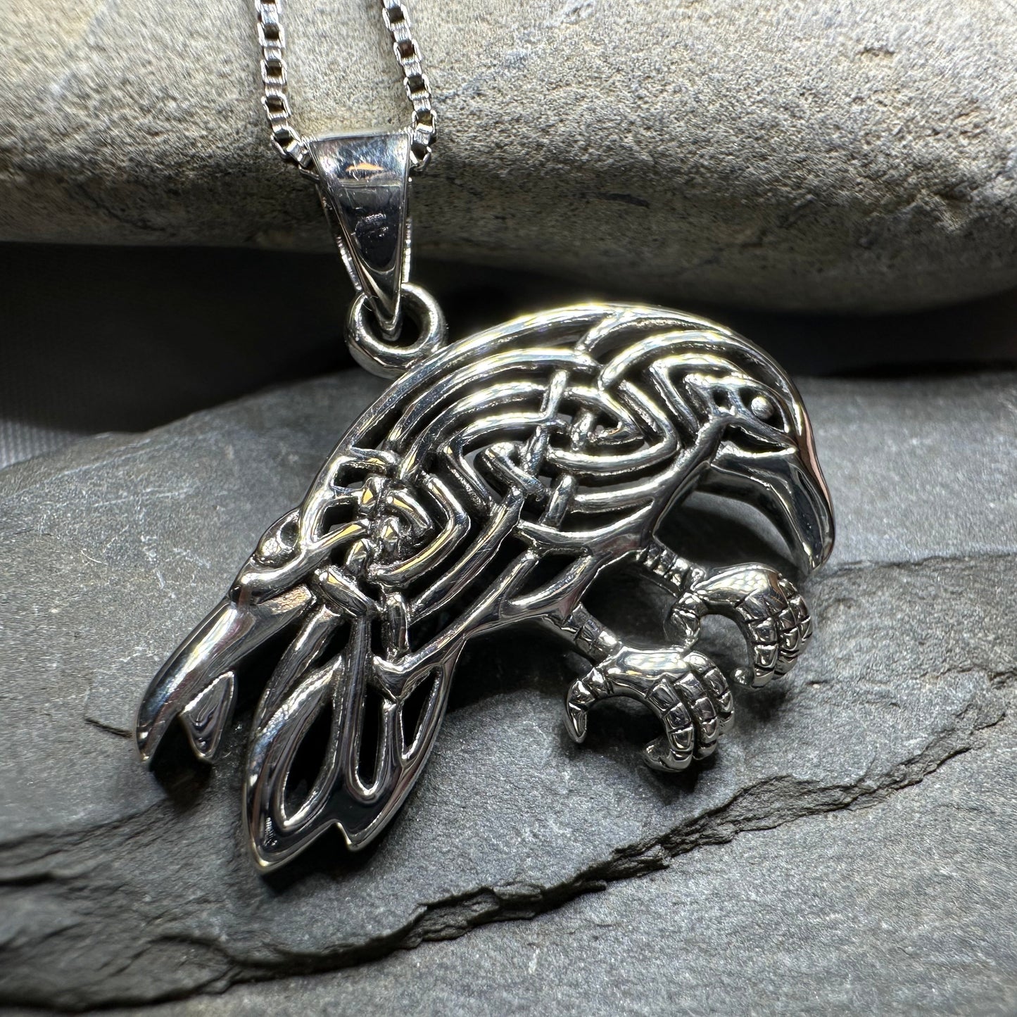 Oracle Celtic Raven Necklace in Sterling Silver
