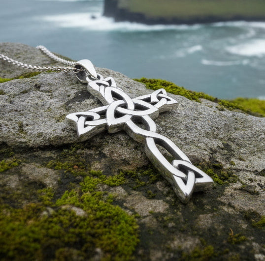 Trinity Knot Celtic Cross Necklace In Sterling Silver