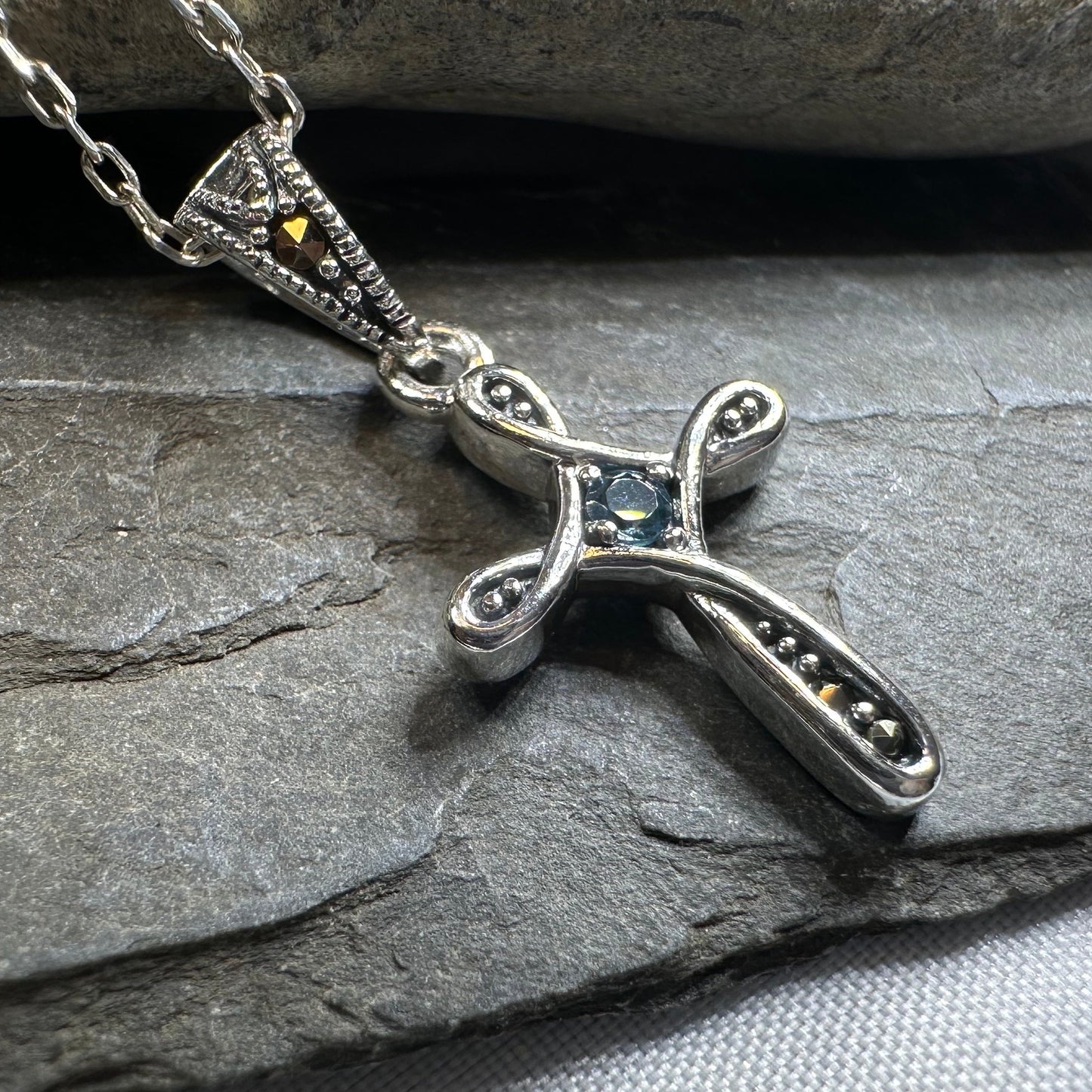 Isabeau Marcasite Cross Necklace in Sterling Silver