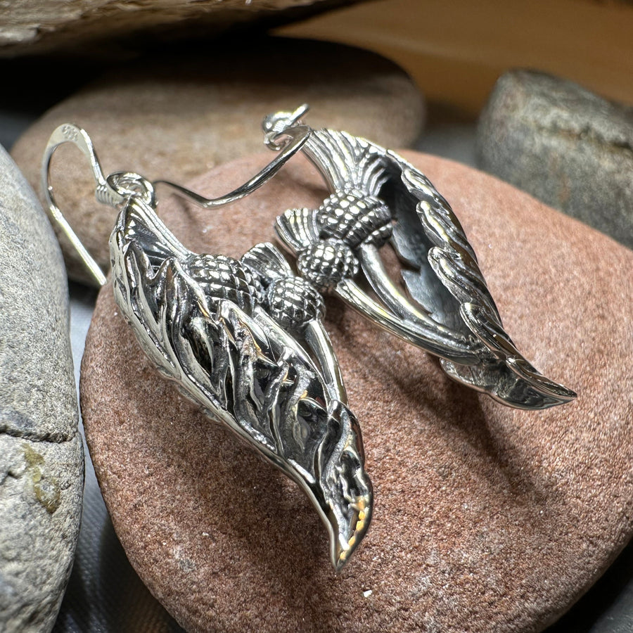Cluaran Scottish Thistle Earrings in Sterling Silver