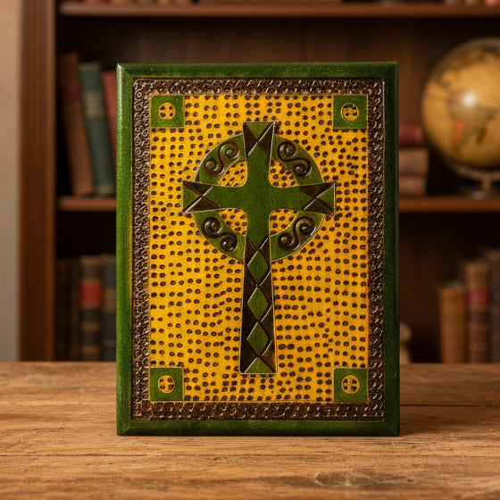 Green Celtic Cross Keepsake Box - Handmade Wooden Box