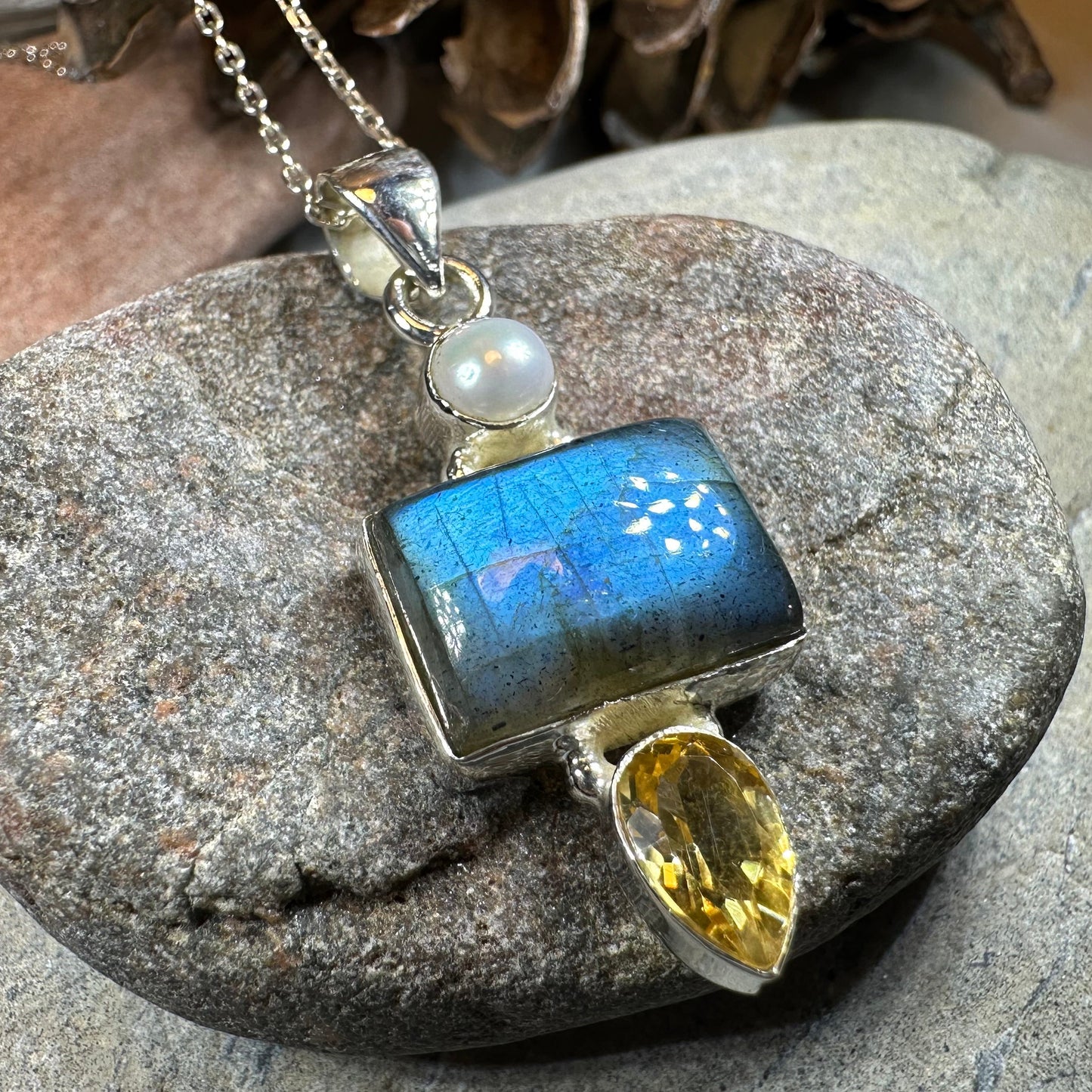 Citrine Blue Labradorite Necklace — view 2