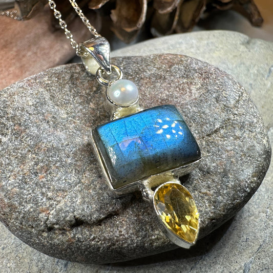 Citrine Blue Labradorite Necklace