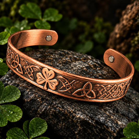 Trinity Knot & Irish Shamrock Copper Cuff Bracelet