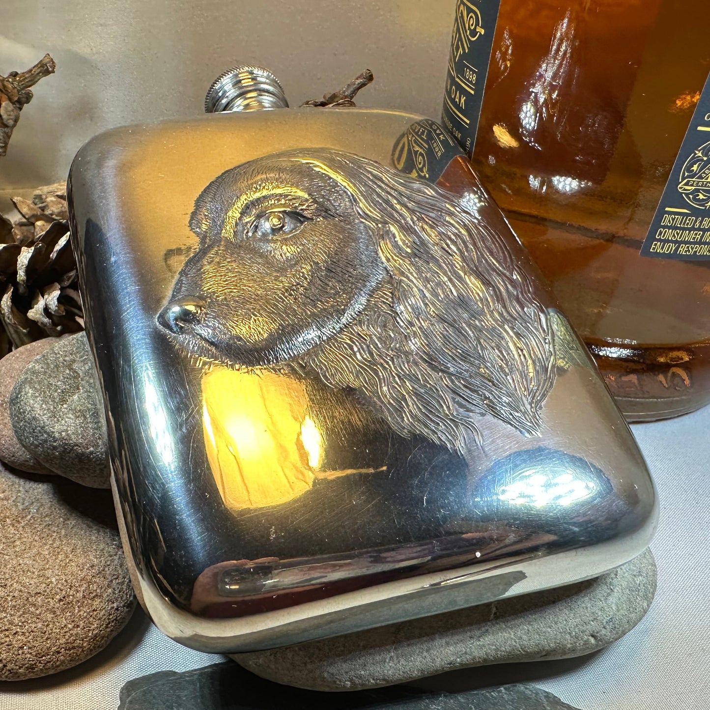 Faithful Friend Spaniel Pewter Hip Flask - Handmade in England