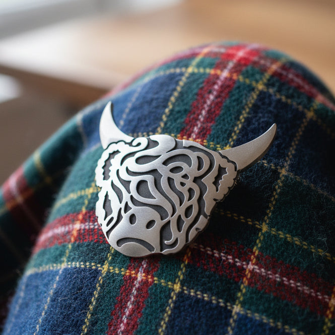 Large Celtic Highland Cow Brooch - Handmade in Scotland