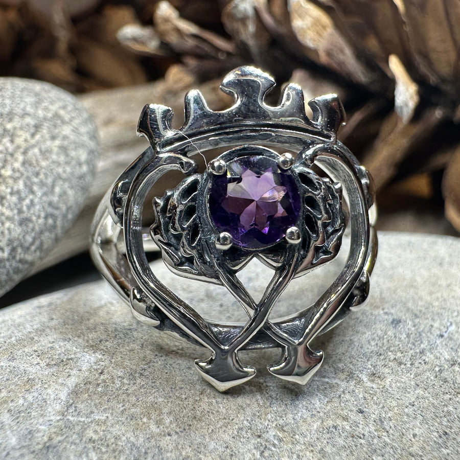 Dedication Scottish Luckenbooth Amethyst Ring in Sterling Silver