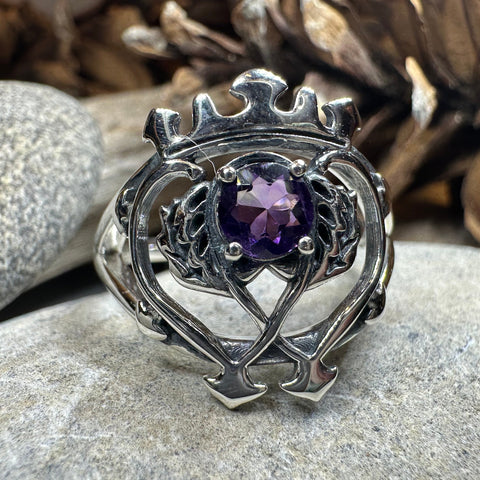 Load image into Gallery viewer, Dedication Scottish Luckenbooth Amethyst Ring in Sterling Silver
