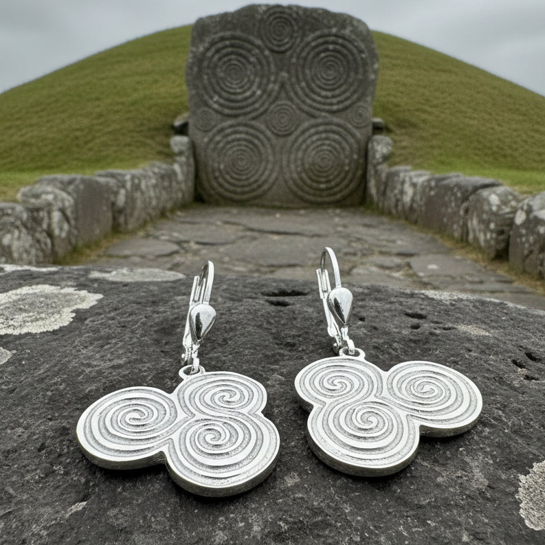 Artisan Newgrange Triple Spiral Earrings - Made in Ireland