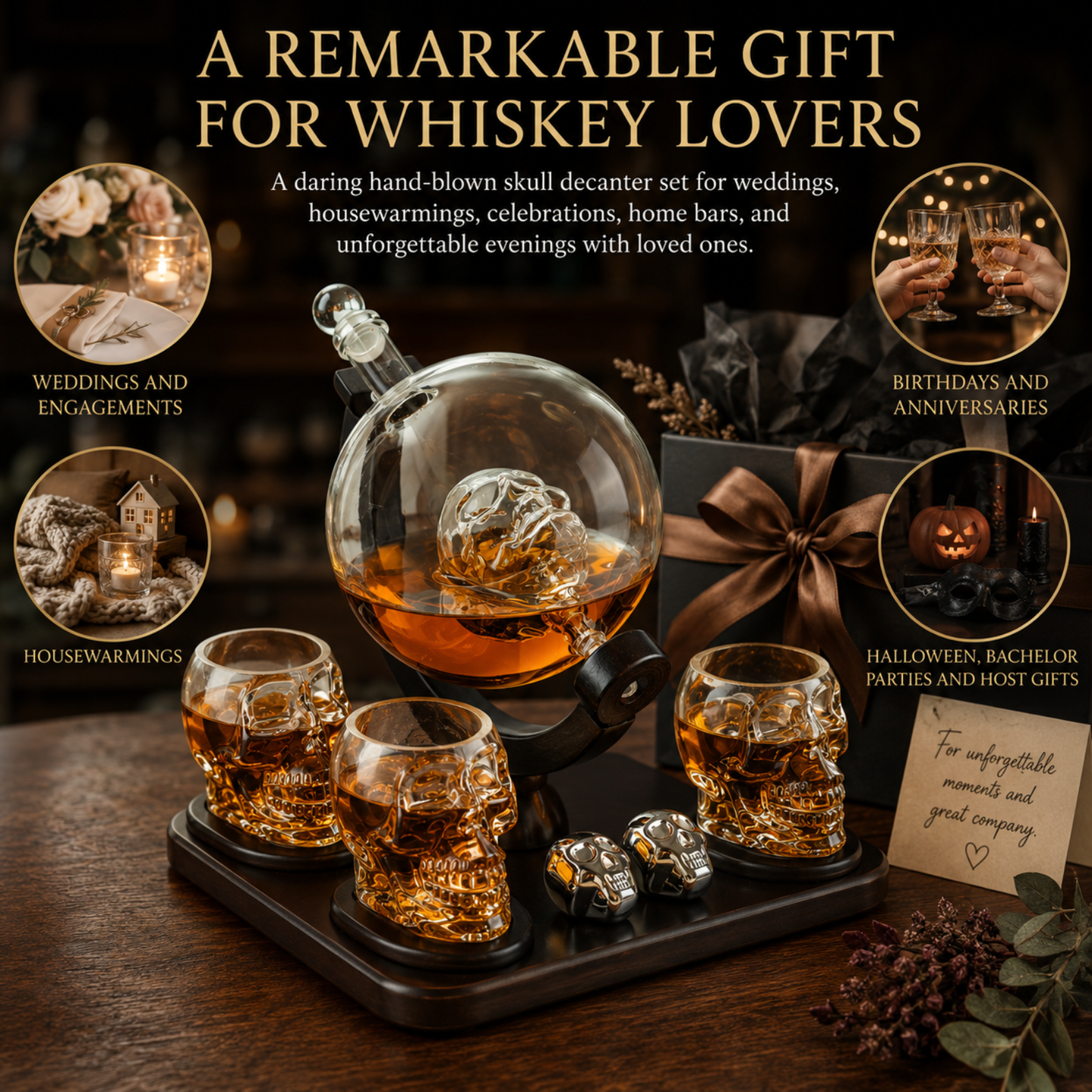 Large Skull Face Decanter Premium Barware Gift
