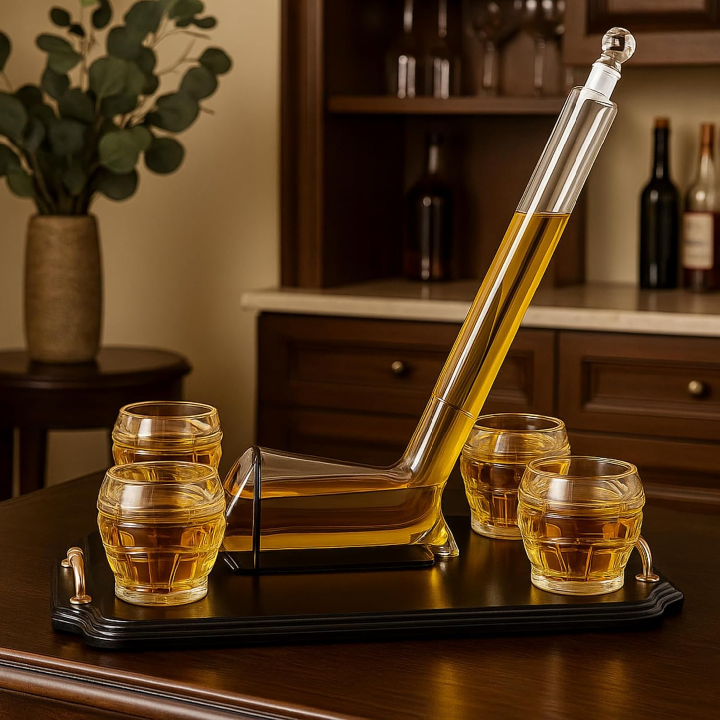 Ice Hockey Whiskey Decanter Premium Barware Gift with Four Glasses