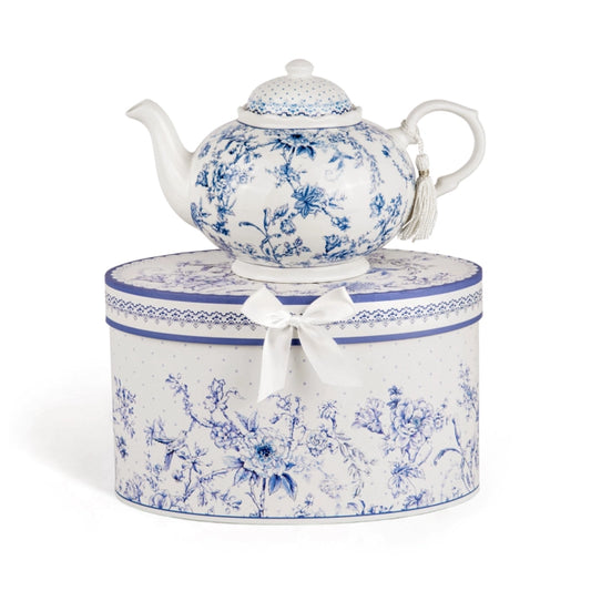 Vintage Style Blue Flowers Fine China Teapot