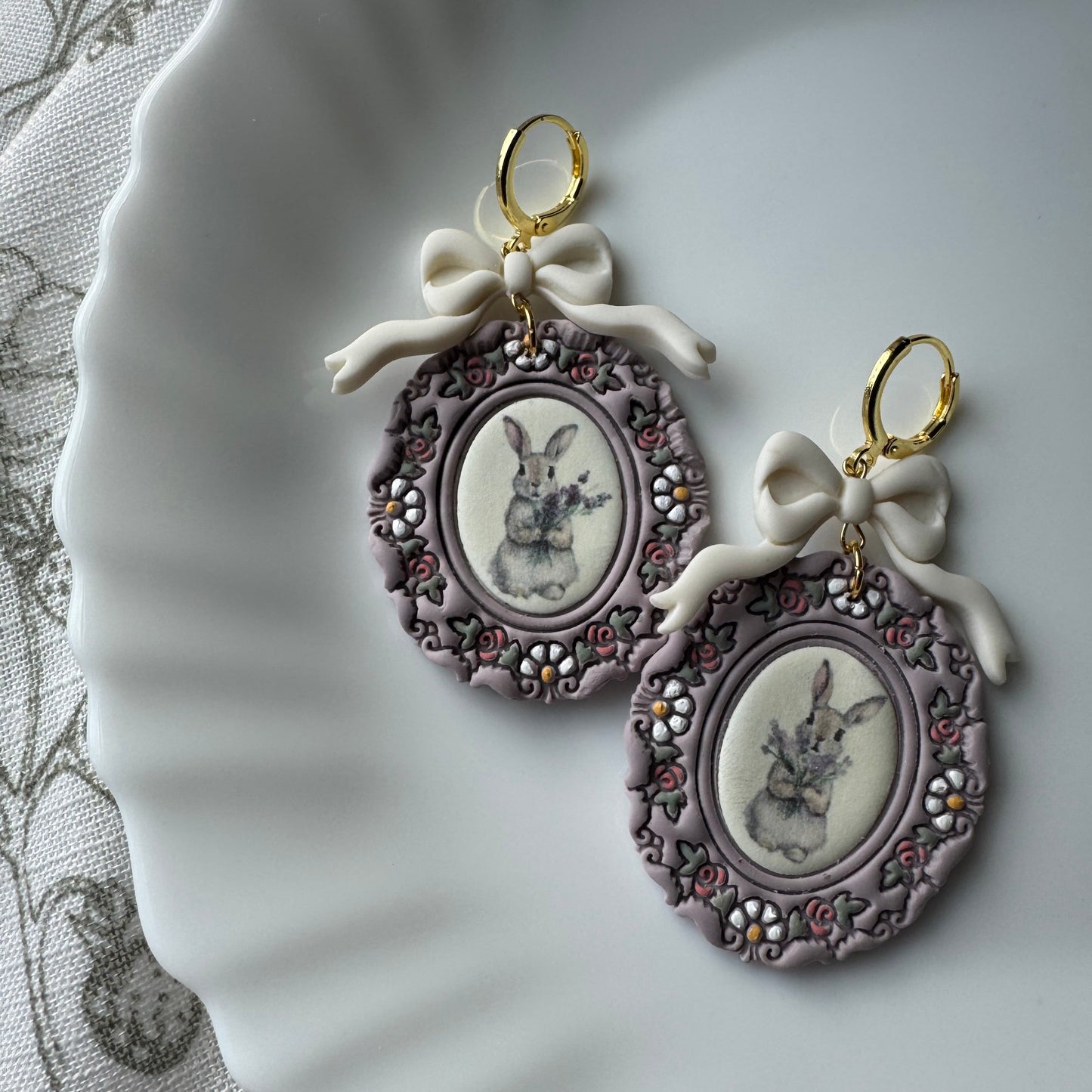 Lavender Bunny Frames Dangle Earrings for Women