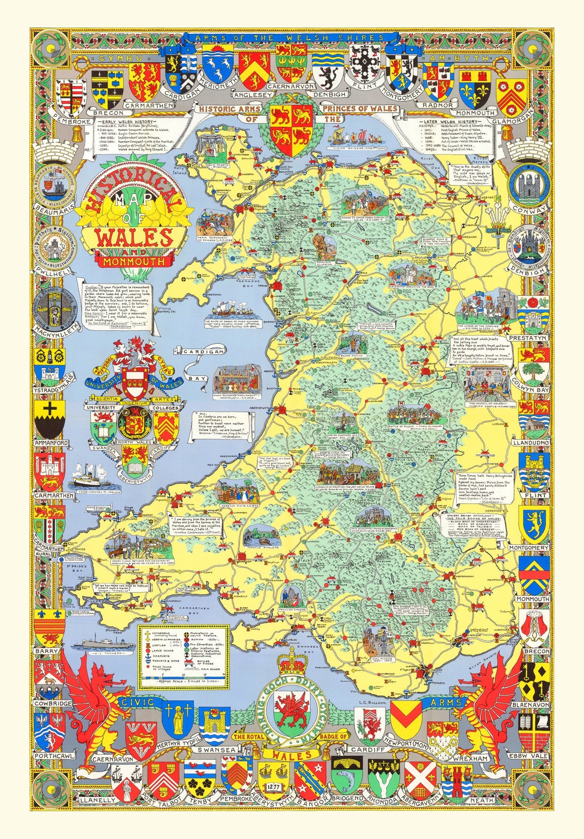 Vintage Map of Wales, 1966 Wall Art