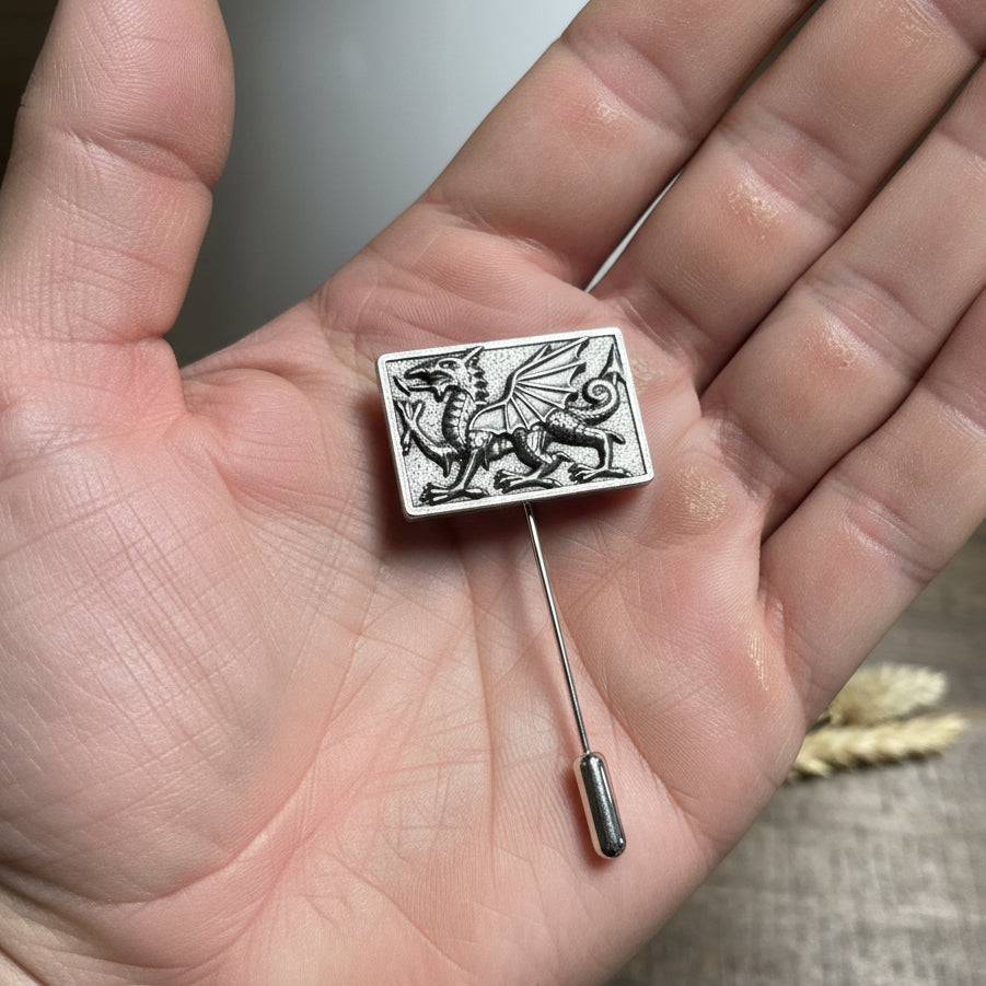 Square Welsh Dragon Lapel Stick Pin for Men