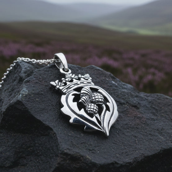 Double Thistle Scottish Luckenbooth Necklace in Sterling Silver