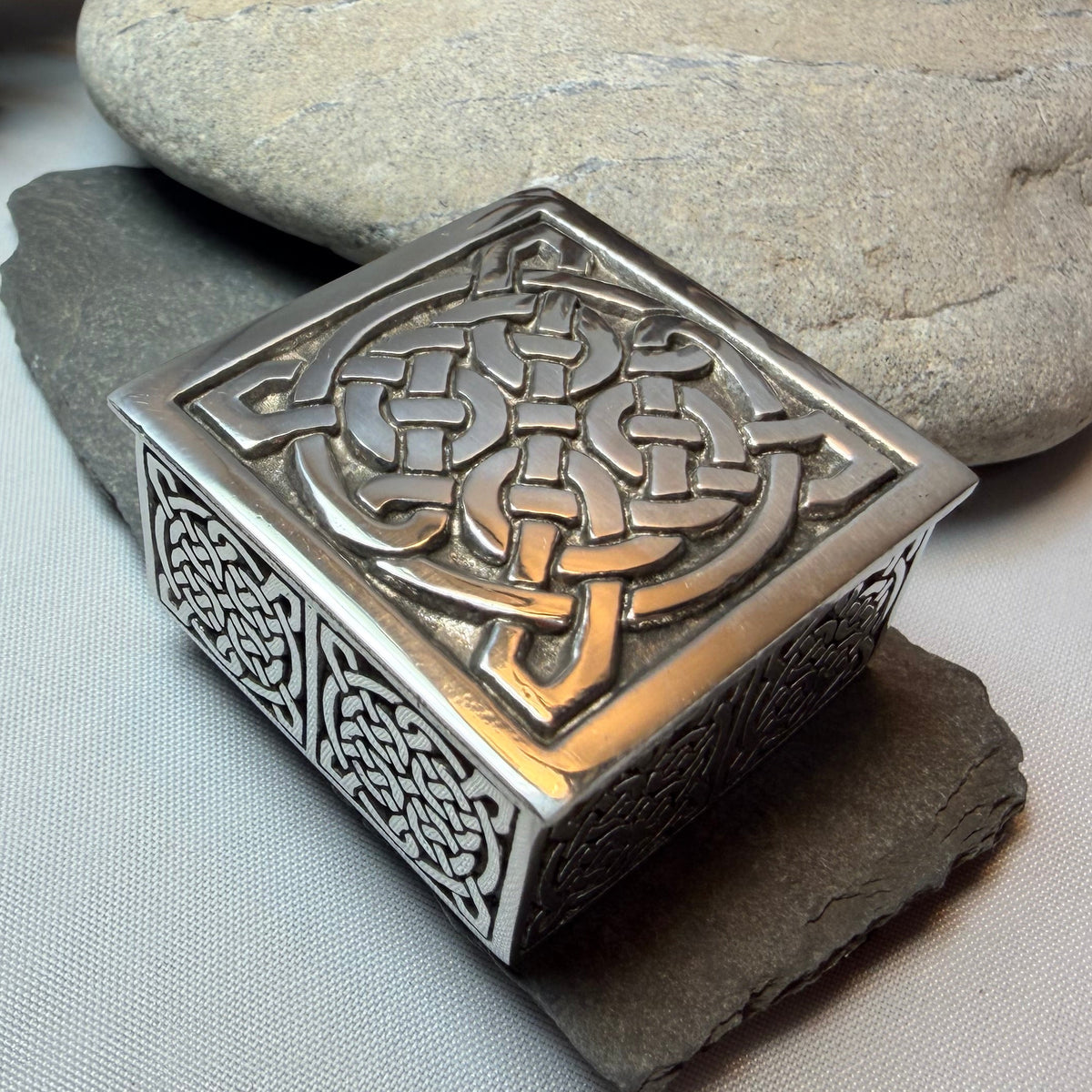Small Square Celtic Trinket Box - Handmade in Pewter