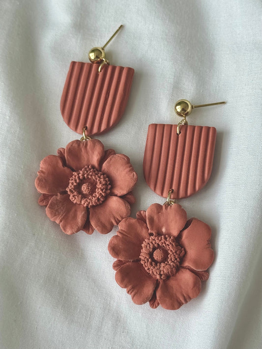 Terracotta Poppies Dangle Earrings for Women