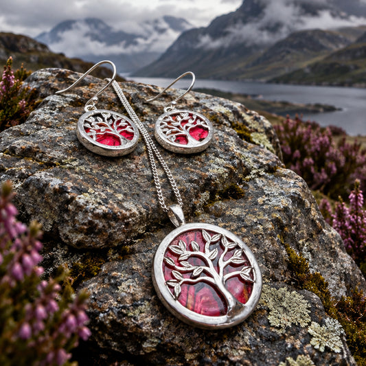 Heathergems Scottish Tree of Life Necklace & Earrings Set - Sterling Silver