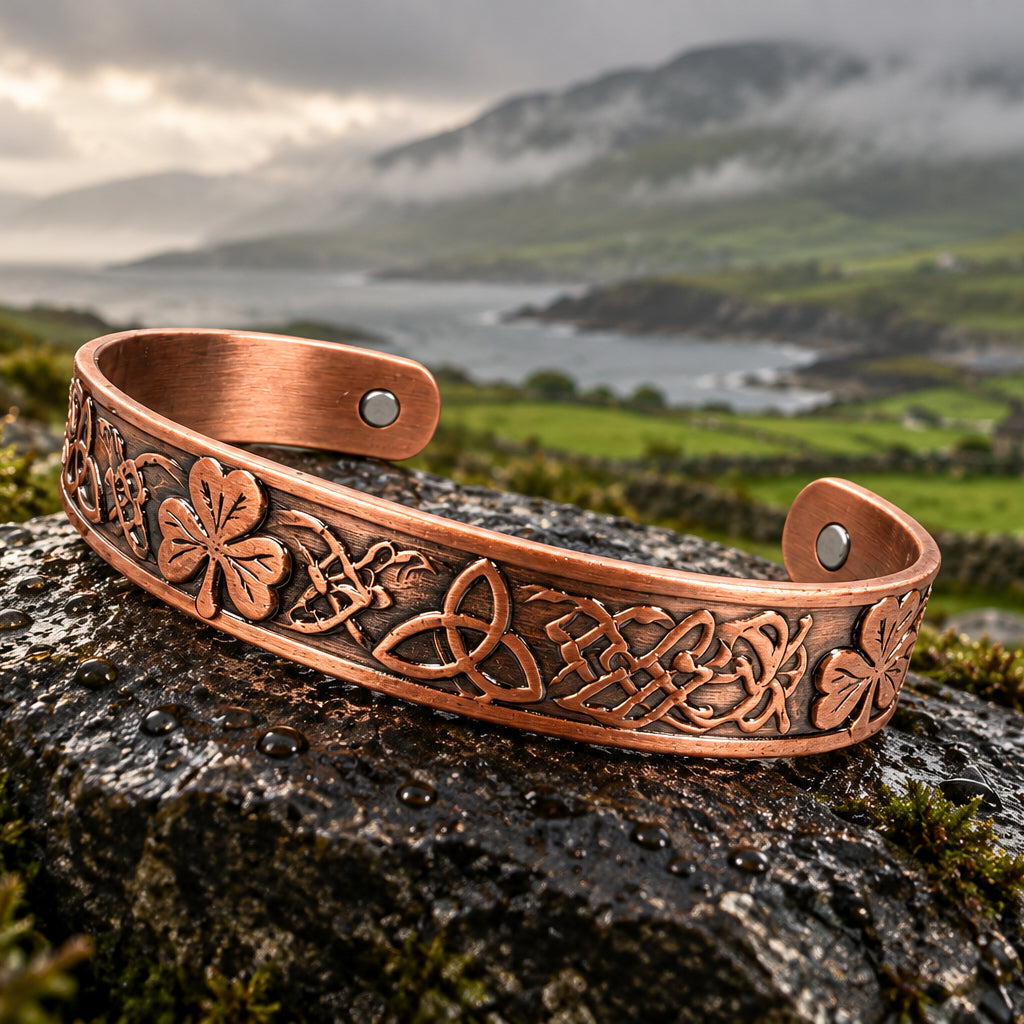 Trinity Knot & Irish Shamrock Copper Cuff Bracelet
