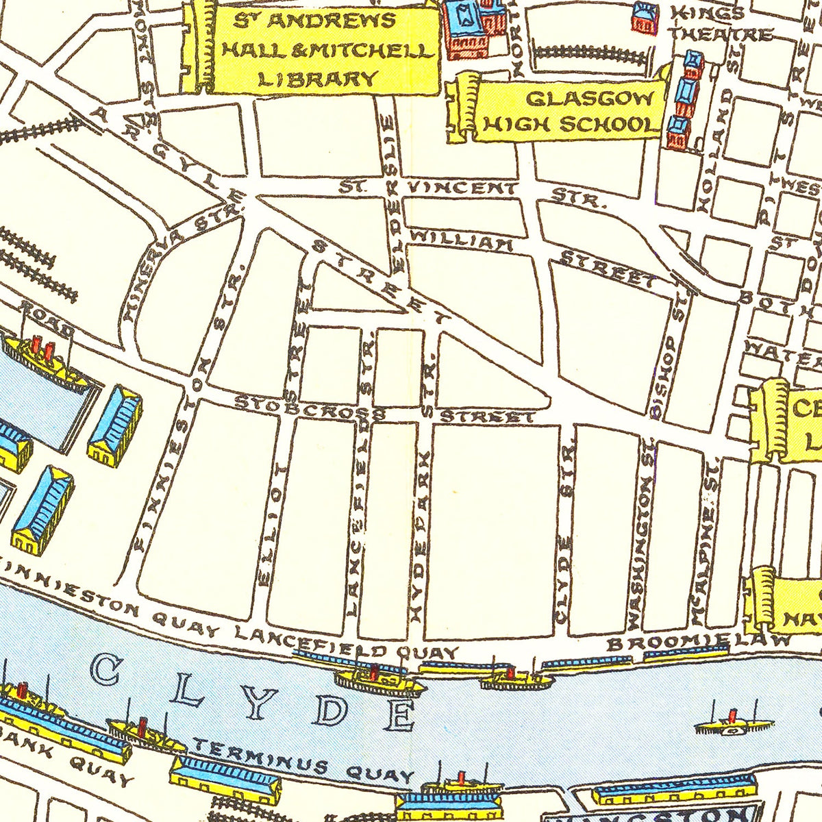 Vintage Map of Glasgow, Scotland 1938 Wall Art