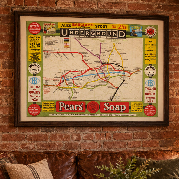 Vintage Railroad Map of London 1908 Wall Art