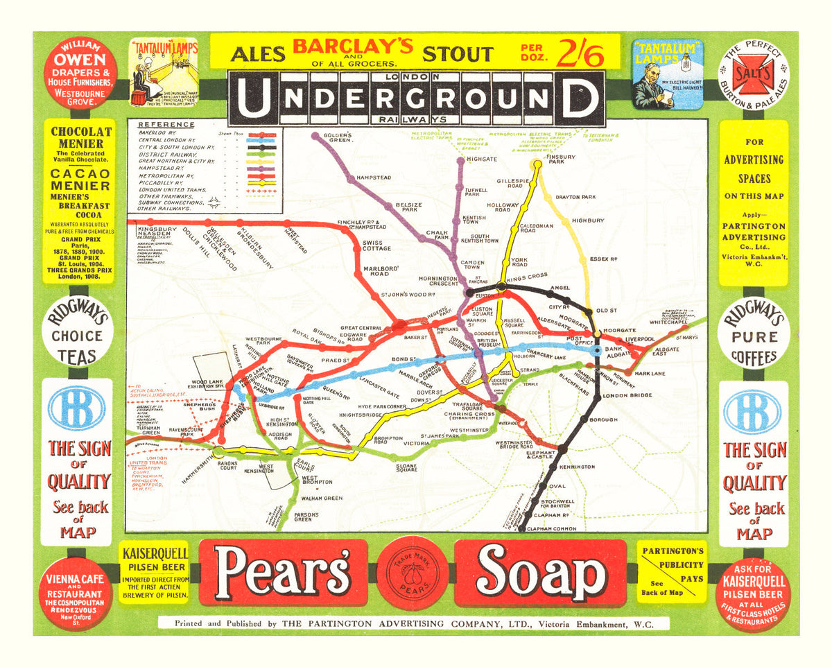 Vintage Railroad Map of London 1908 Wall Art
