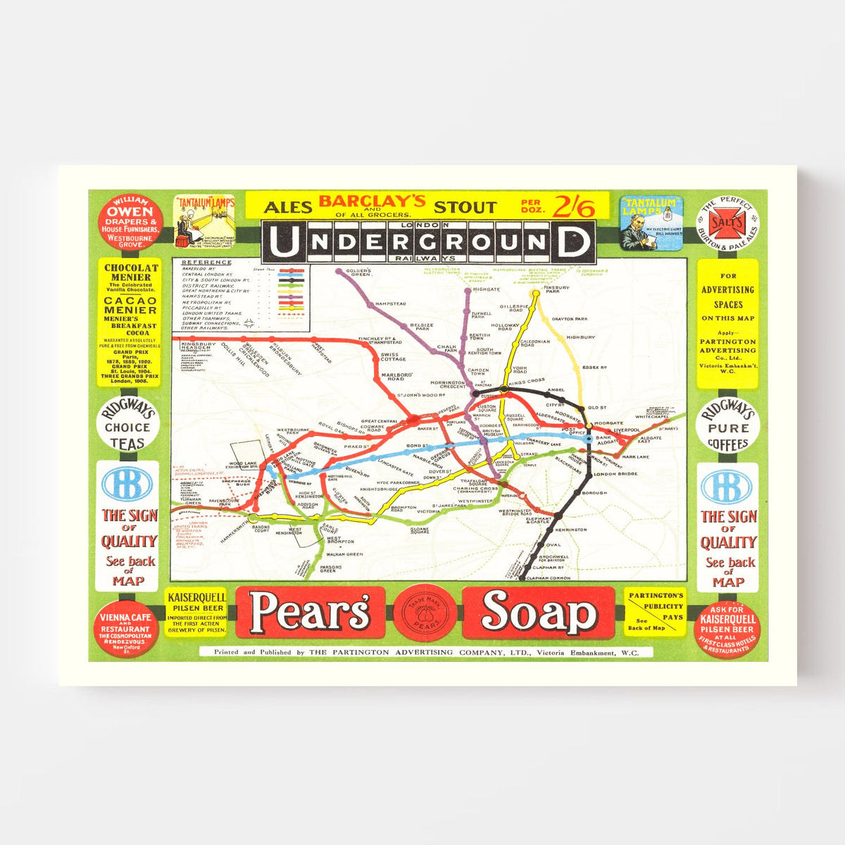 Vintage Railroad Map of London 1908 Wall Art