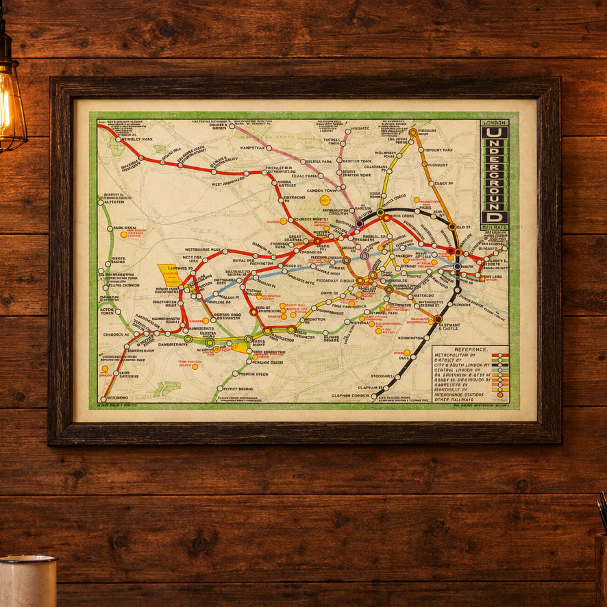 Vintage Railroad Map of London 1912 Wall Art