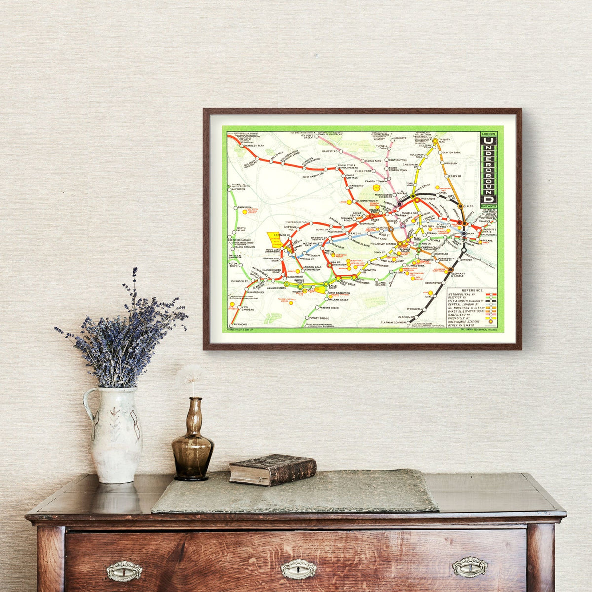 Vintage Railroad Map of London 1912 Wall Art
