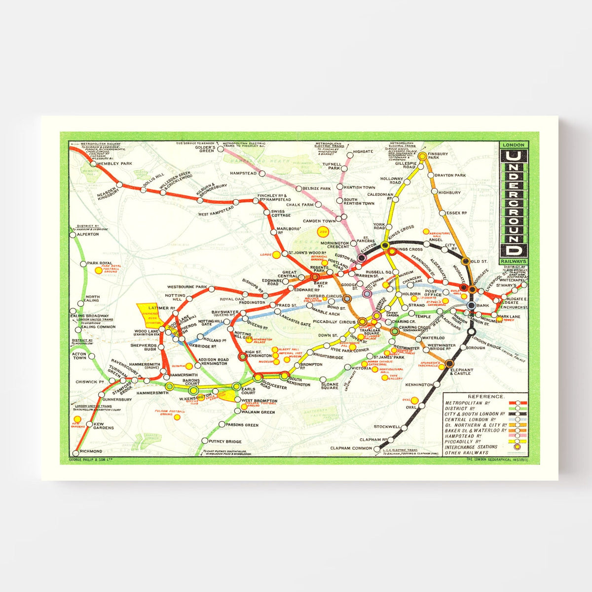 Vintage Railroad Map of London 1912 Wall Art