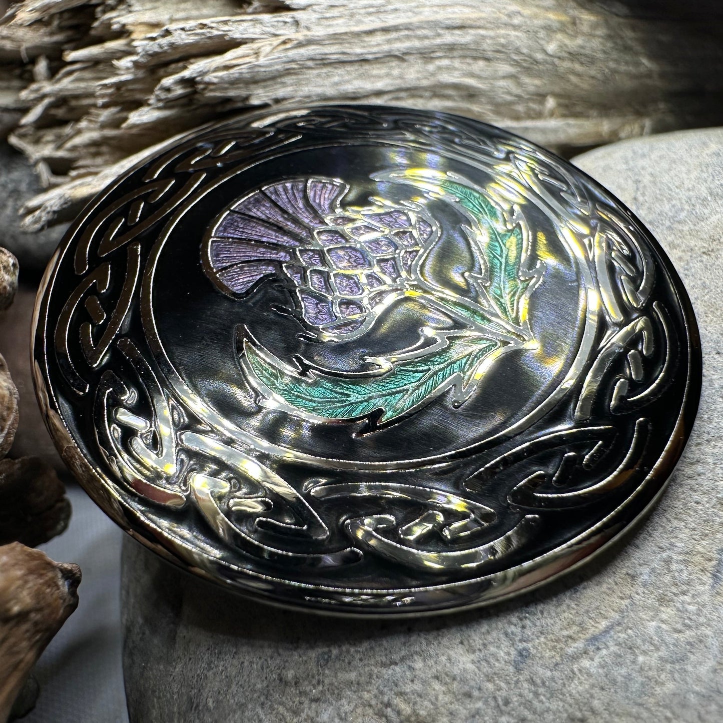 Celtic Scottish Thistle Enamel Brooch — view 4