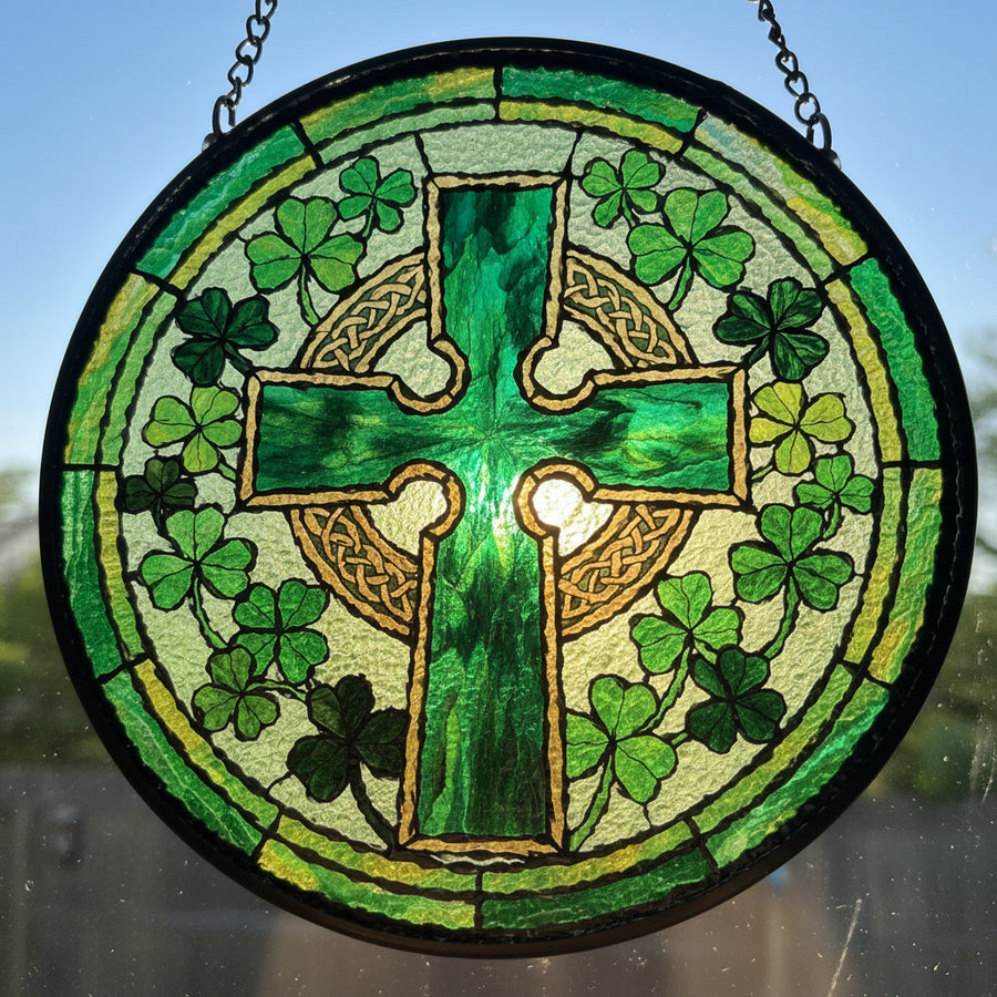 Shamrock Wreath Celtic Cross Suncatcher