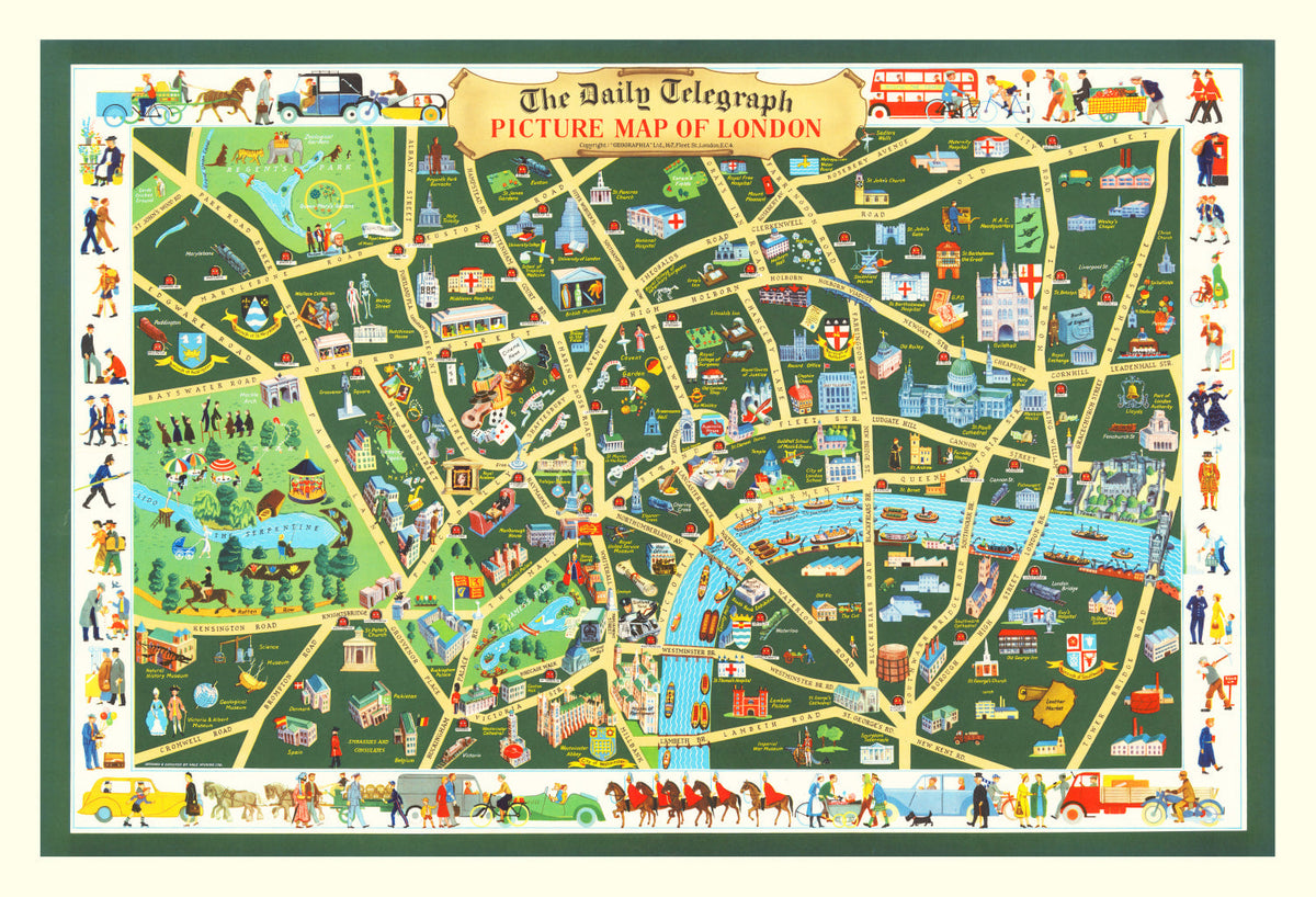 Vintage Map of London, England 1950 Wall Art