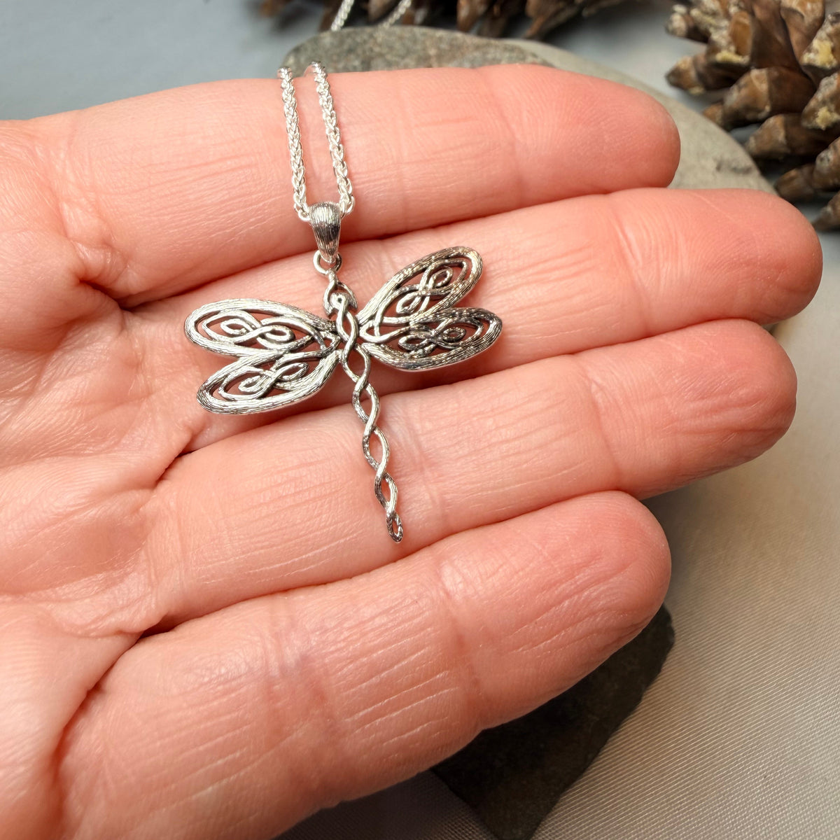 Summerdancer Celtic Dragonfly Necklace in Sterling Silver