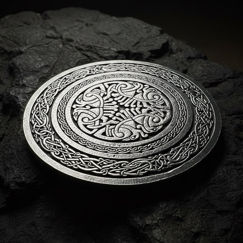 Round Celtic Birds Kilt Belt Buckle - Handmade in Scotland