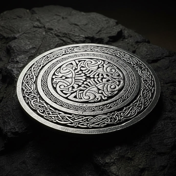 Round Celtic Birds Kilt Belt Buckle - Handmade in Scotland