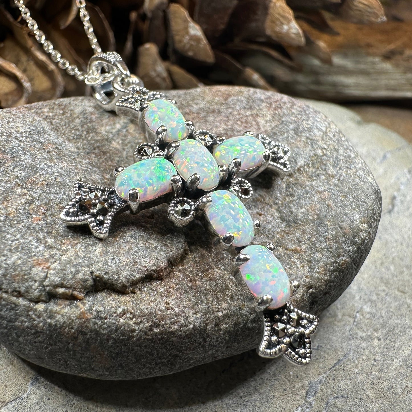 Eyrlis Marcasite Cross Necklace in Sterling Silver