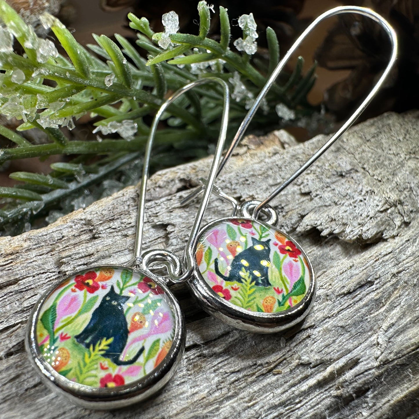Garden Black Cat Art Earrings — view 4