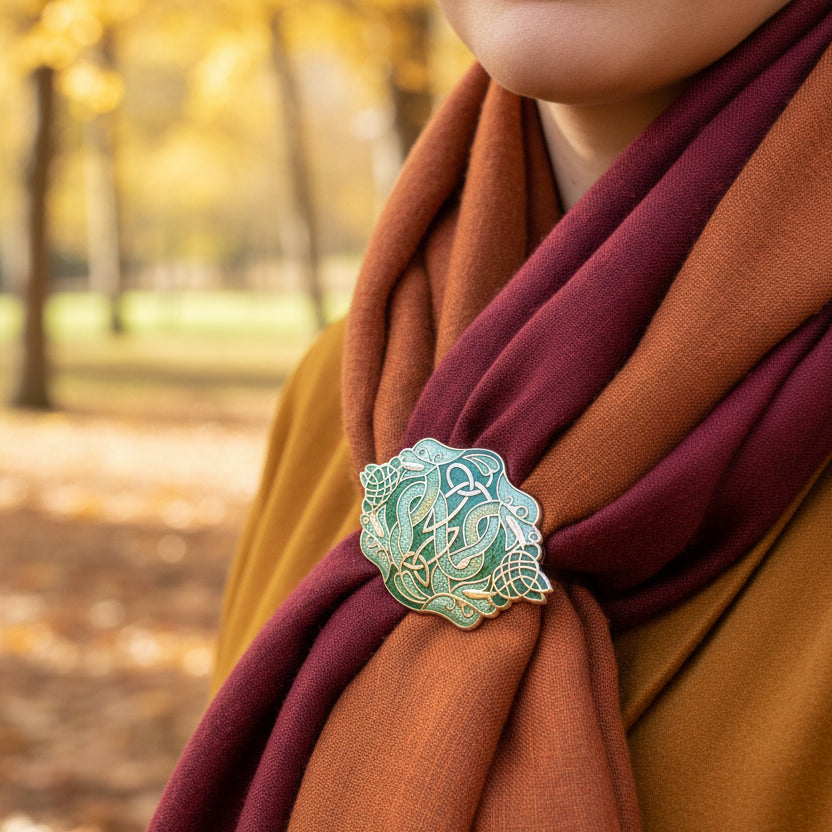 Enamel Celtic Green Dragons Scarf Ring