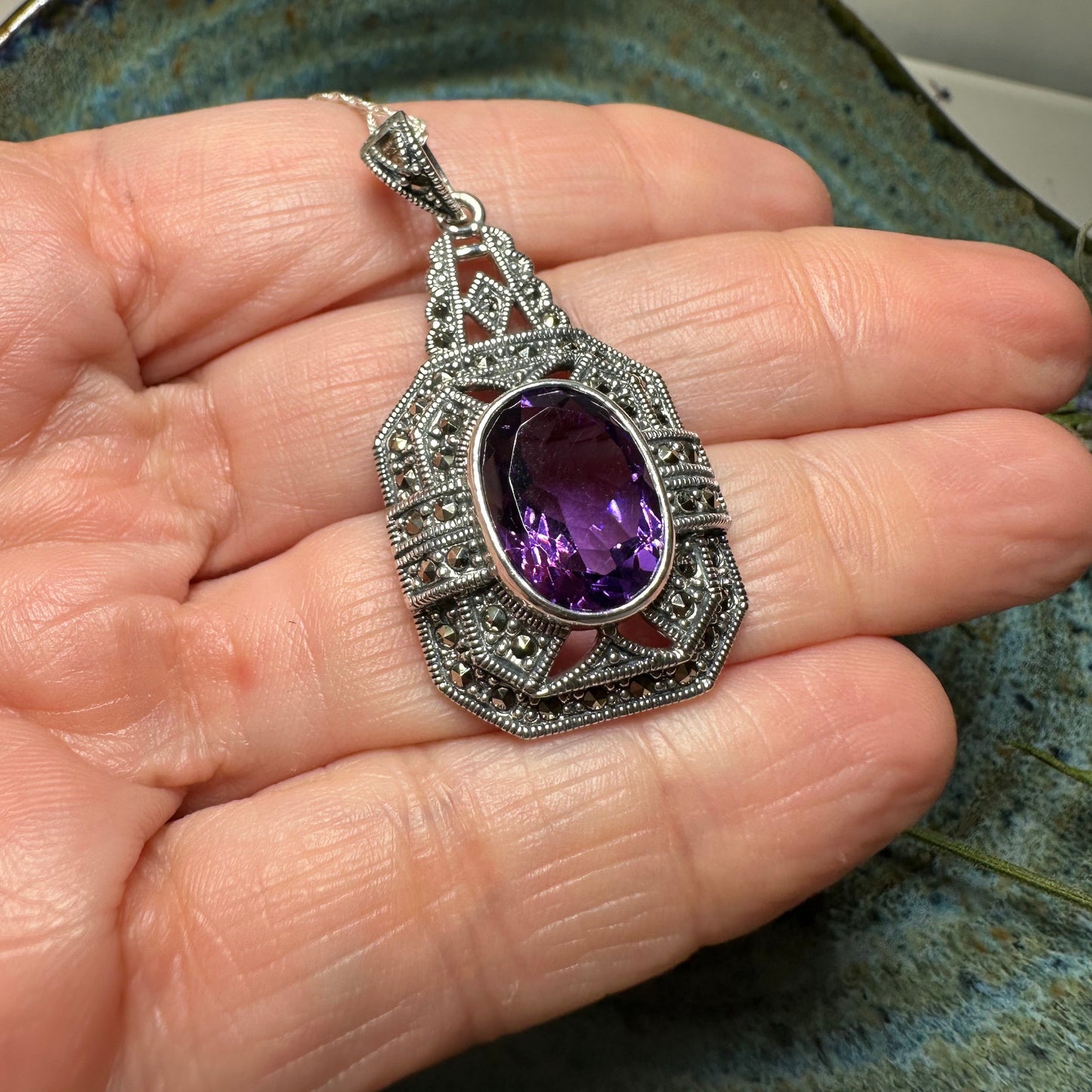 Victorian Marcasite Necklace with Amethyst