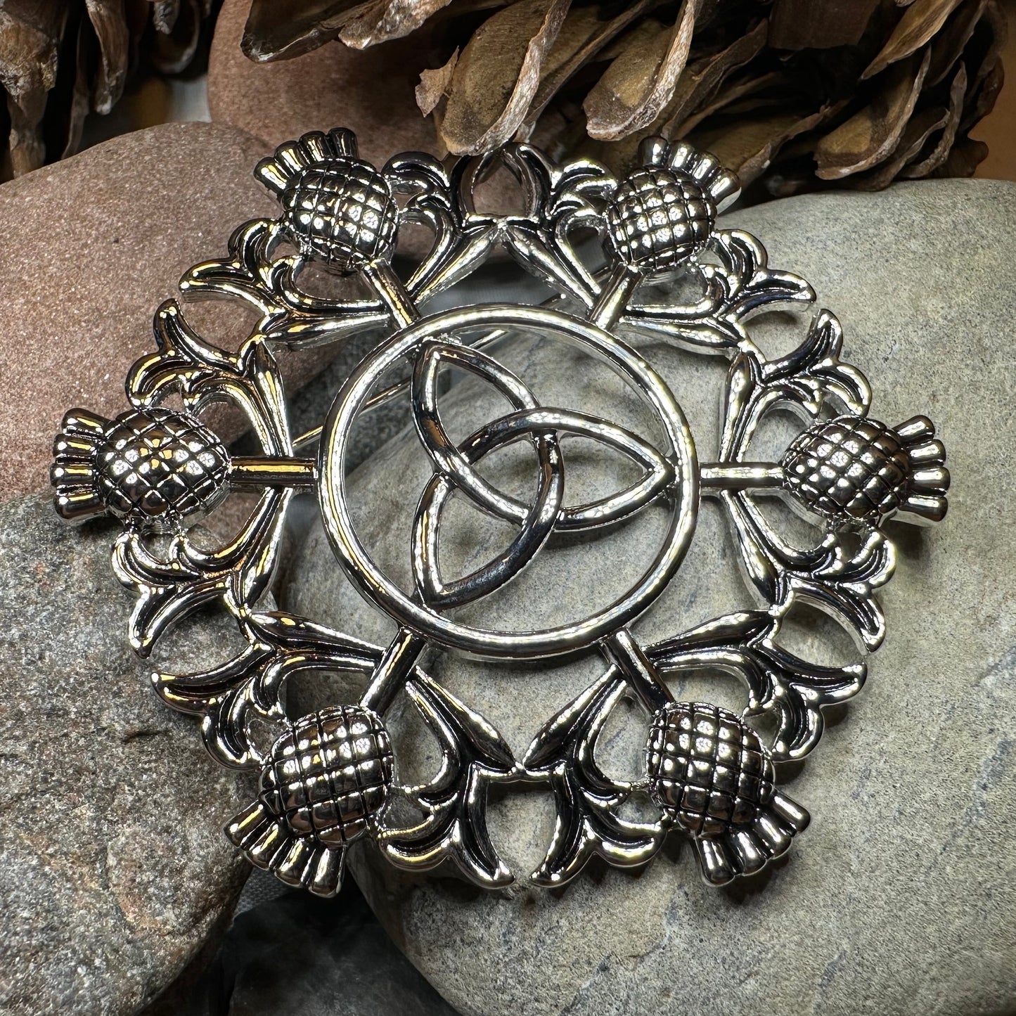 Large Scottish Thistle & Trinity Knot Brooch