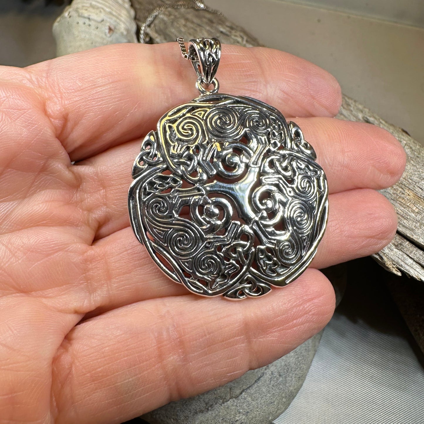 Pictish Triple Celtic Wolf Necklace in Sterling Silver