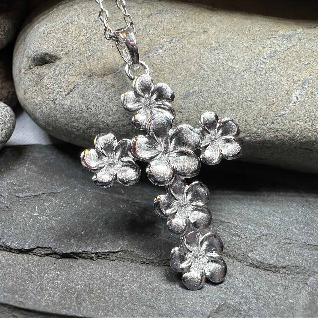 Plumeria Blossom Cross Necklace