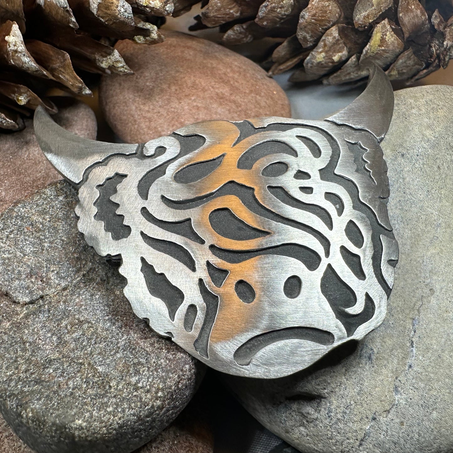 Large Celtic Highland Cow Brooch - Handmade in Scotland