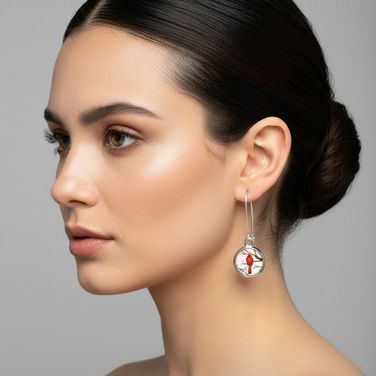 Winter Cardinal Art Earrings
