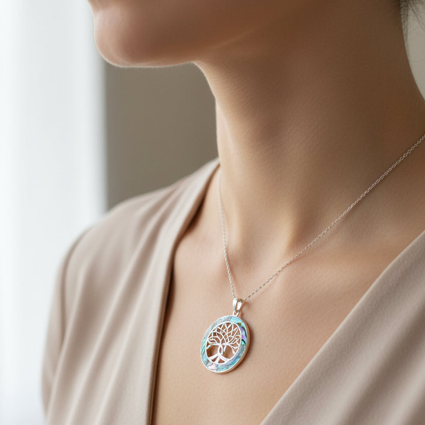 Carmina Tree of Life Shell Necklace in Sterling Silver