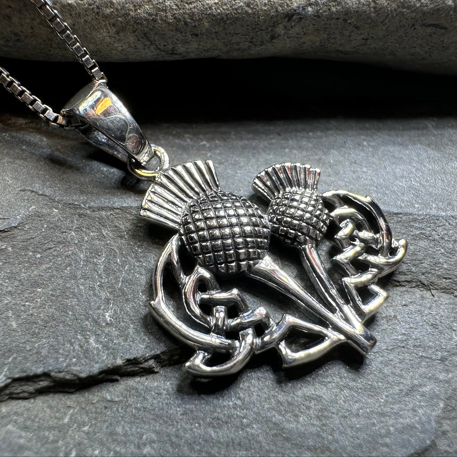 Maisie Double Scottish Thistle Necklace in Sterling Silver