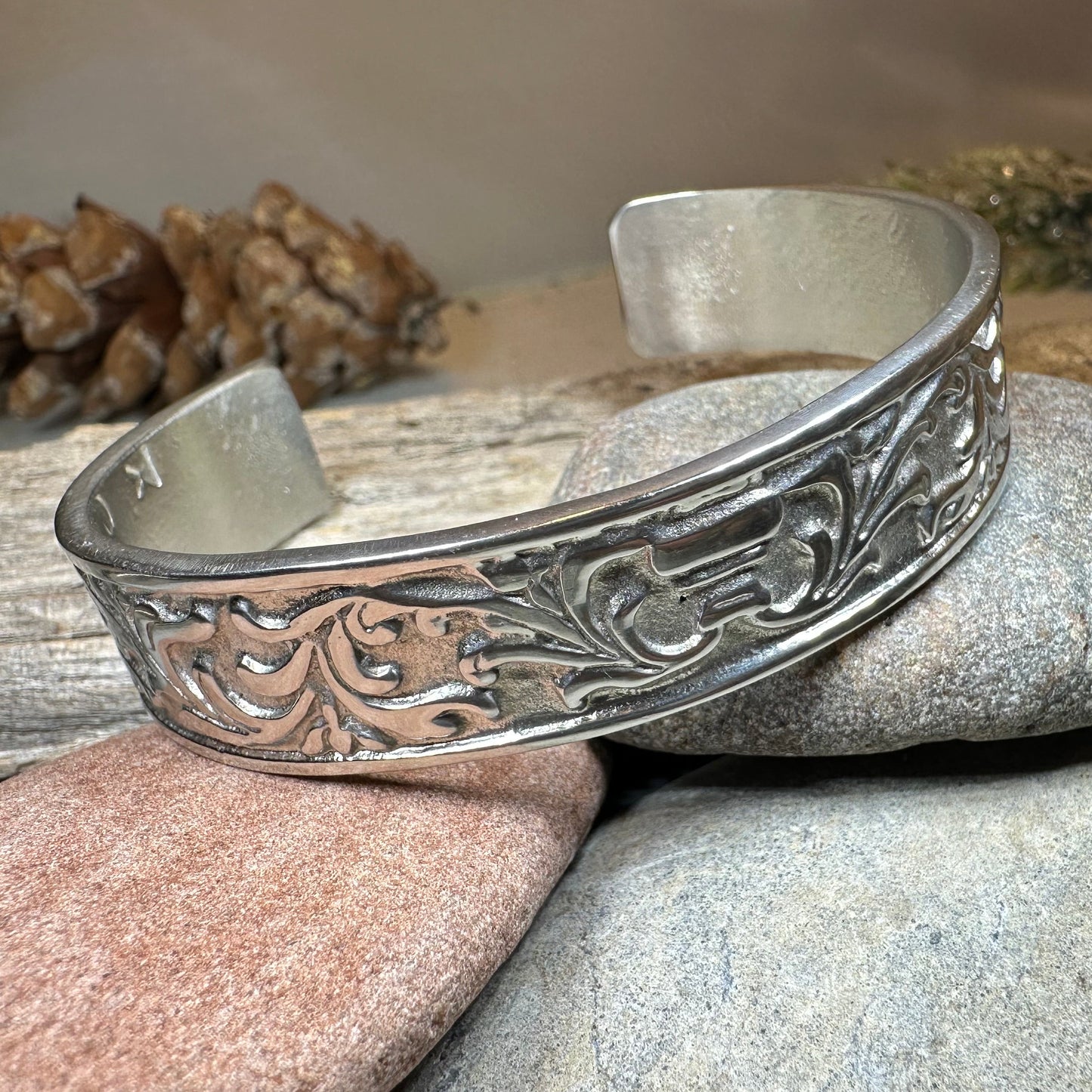 Baroque Pewter Cuff Bracelet - Handmade in Scotland — view 11